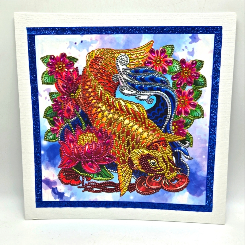 New Finished Diamond Dot Art Koi Fish Glitter Mystical Mounted Collectable